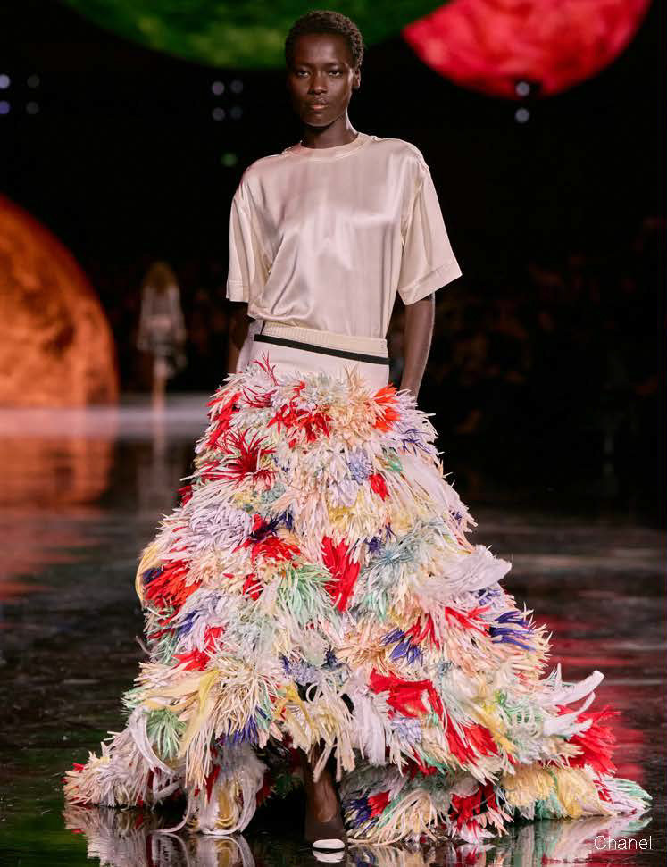 Cover of the Mila Prints Design S/S 26 Catwalk Trends Report, a feathered look on a vermilion panel.