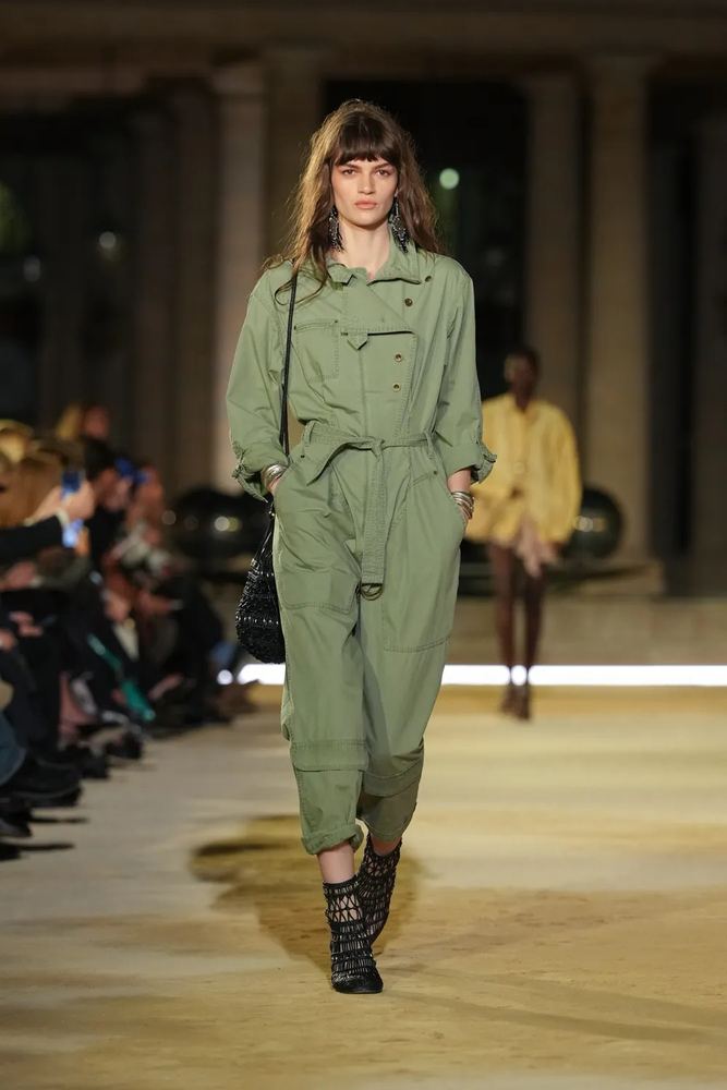 Sage utility jumpsuit belted at the waist, Isabel Marant S/S 27, Paris.
